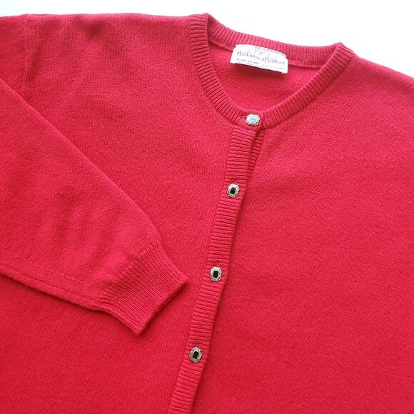 Mackinnon of Scotland Wool Cardigan Sz M Long Red Button Up Tunic Holiday Preppy - Picture 4 of 9